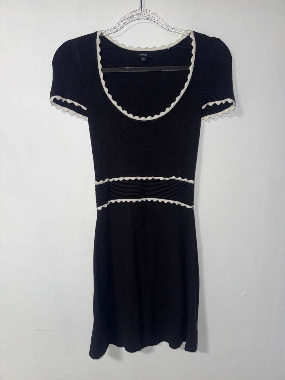 Express Black and White Scallop Trim Knit Mini Dress XS
